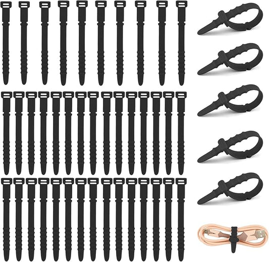Reusable Zip Ties, Silicone Zip Ties, 20pcs Rubber Cable Ties, Reusable Fastening Cable Ties,Twist Ties for Bags,Travel Items,Camping Gear Must Haves,Black Cord Ties 4.5inch (40Pcs Black)