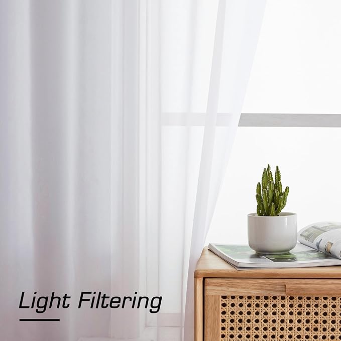 Aiyufeng 108 Inch White Sheer Window Curtains for Farmhouse, Rod Pocket Voile Window Treatment Vertical Panels for Study Room/Bedroom/Living Room, White, W59 x L108, 2 Panels
