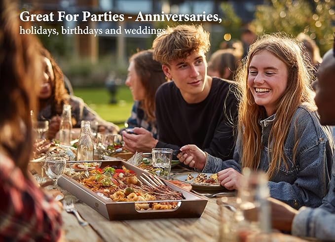 Large Acacia Wood Serving Tray with Metal Handles - 36" Long Charcuterie Board for Cheese, Meat & Appetizers - Perfect for Kitchen Use, Entertaining, BBQ Gatherings & Home Decor Display