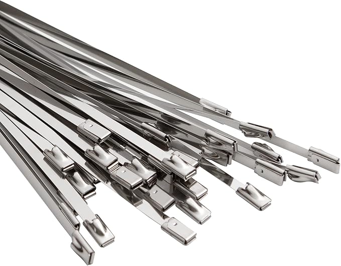 OFFO Metal Zip Ties 100 Pcs 19.7 in Premium Heavy Duty Stainless Steel Wire Multifunctional Locking Exhaust Wrap Flexible Durable