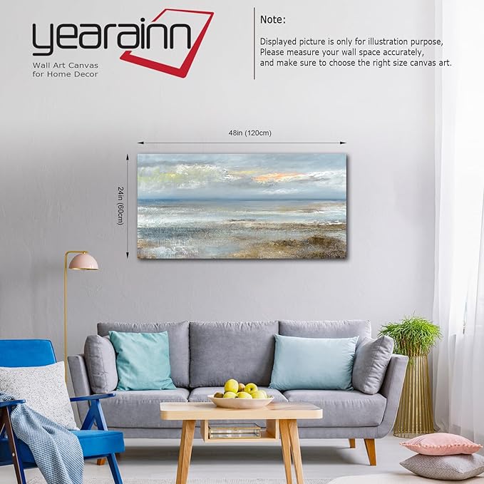 Abstract Wall Art Large Canvas Pictures Modern Blue Ocean Artwork on Canvas Prints Wall Decoration for Living Room Bedroom Bathroom Kitchen Office Home Wall Decor Framed Ready to Hang 24" x 48"