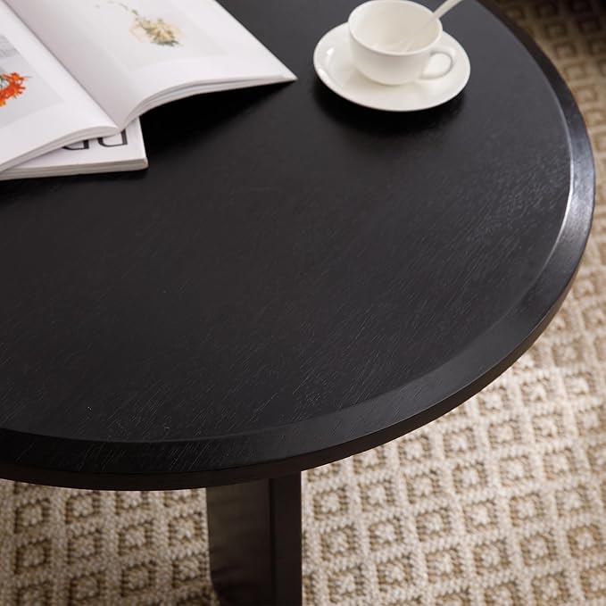 Mid Century Modern Coffee Table Wood Living Room Table Cute Round Coffee Table Center Table Side Table for Living Room Office Reception Room, Black