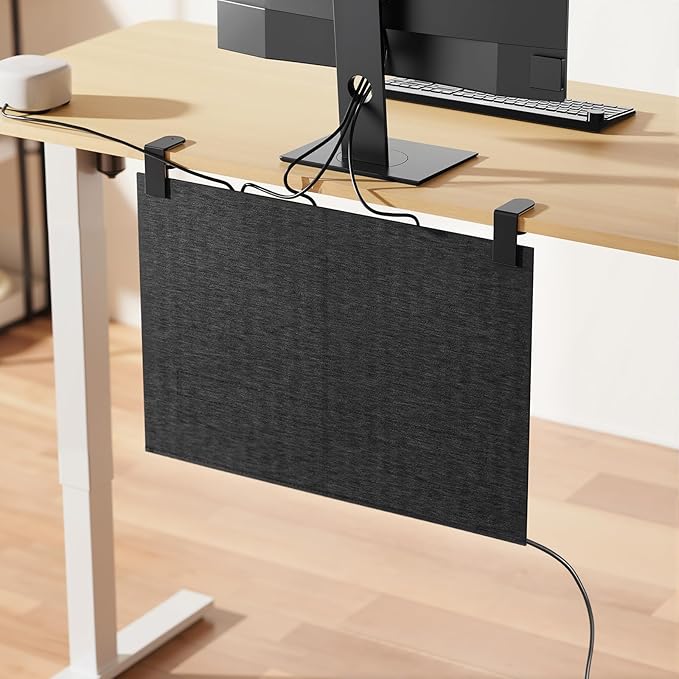 No Drill Under Desk Cable Management and Privacy Panel 2 in 1 | Modesty Panel with Cord Organizer |Felt Standing Desk Back Skirt for Office,Home(23.6")