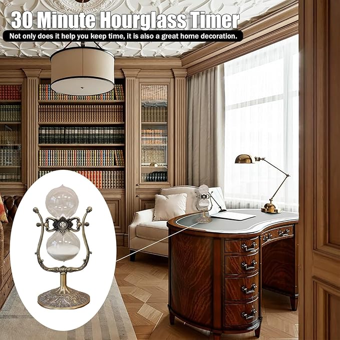 Sand Timer 15 Minutes,Hour Glass,Metal Vintage Hourglass,Hourglass Decor,for Home Decoration Office Desk Wedding Party Decor Kitchen Timer (A White Sand, 15 Min)