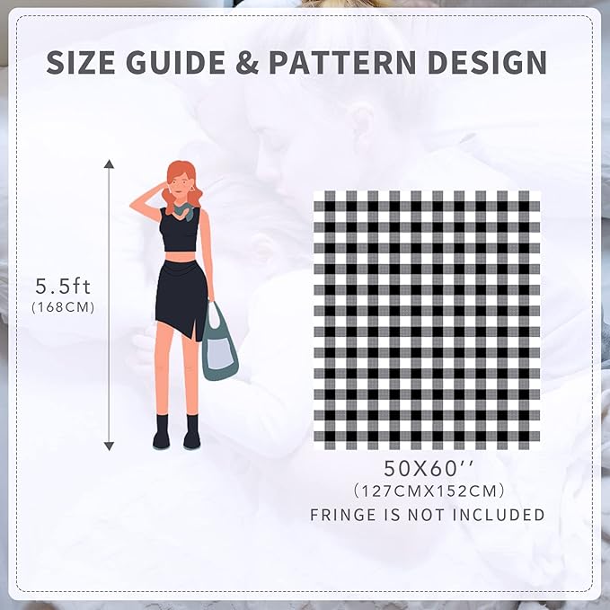 RECYCO Buffalo Paid Chenille Throw Blanket for Couch, Soft Cozy Decorative Buffalo Check Blanket Throw with Tassels for Bed Sofa, Lightweight Chenille Knitted Throw, Plaid Black Off White, 50'' x 60''