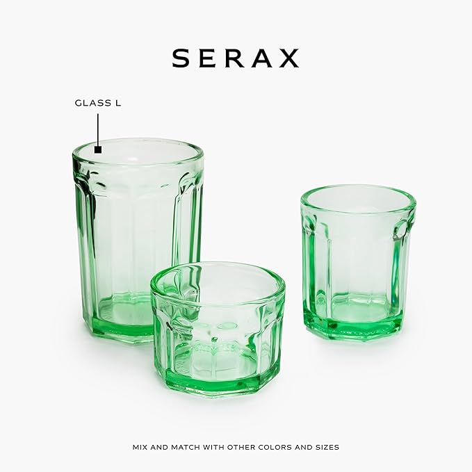 Serax Drinking Glasses Set of 4 | Fish & Fish glassware by Paola Navone | 13.5 FL oz Clear Green Water Glass Cups without Lids | Home Essentials, Kitchen Set | Suitable for Beer, Juice, Coffee