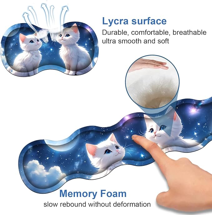 4 in 1 Ergonomic Memory Foam Mouse Pad Wrist Rest Set, Large XXL Gaming Desk Pad + Keyboard Wrist Rest + Mouse Wrist Cushion + Coaster for Home Office Study Gaming, Cute Cat