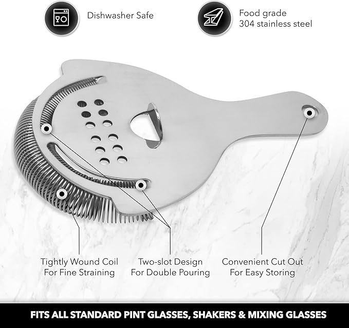 Hawthorne Strainer: Stainless Steel Cocktail Strainer for Home Bar and Professional Bartenders 5.75" x 3.87" x 1.25”