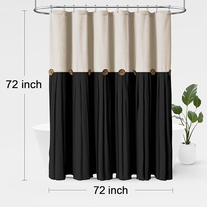Awellife Farmhouse Cream Shower Curtain Button Linen Textured Woven Fabric,Country Style (Cream & Black, 72" W x 72" L)