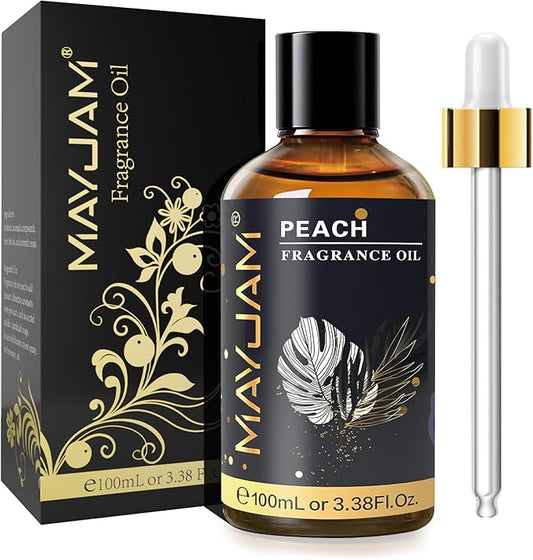 MAYJAM 100ML/3.38FL.OZ Peach Fragrance Oils with Glass Dropper, Essential Oils for Diffusers for Home, Long Lasting Scented Oils for Diffusers Soap Candle Making