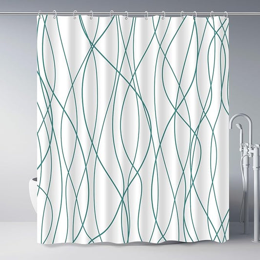 Punkray Seaweed Green Striped Polyester Shower Curtain for Bathroom with Hooks, Waterproof Bath Accessories Hotel Style - Machine Washable 72 x 72