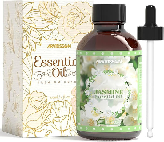 Jasmine Essential Oil 4 Fl Oz (120ml), Pure & Natural Jasmine Oil, Aromatherapy Essential Oils for Diffuser, Candle Making, Room Spray Diffuser Oils, Scented Oil Gift for Women