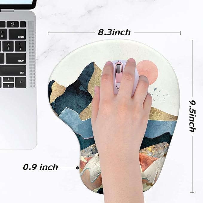 Hsurbtra Ergonomic Mouse Pad with Wrist Rest Support, Gel Mouse Pads with Non-Slip PU Base, Pain Relief Memory Foam Computer Mat, Cute Office Supplies Desk Decro Accessories, Sunset