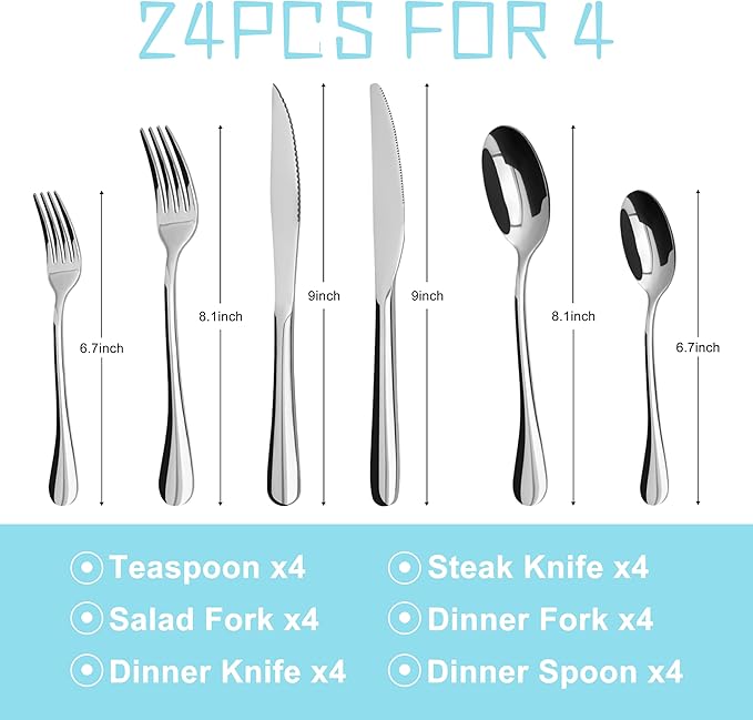 Silverware Set,32 piece Siverware Set and Serving Utensil Set,Stainless Steel Knives Spoon Forks Set for Home, Kitchen, Mirror Polished& Dishwasher Safe (5.5-11.2Inch Serving set+Silverware set-32pcs)