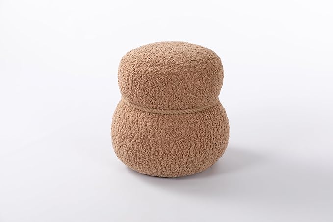 Snowman Footstool Ottoman Vanity Stool Small Upholstered Boucle Ottoman Shoe Stool Cute Stool Sofa Footrest Stool for Living Room Bedroom Entrance (Light Brown)
