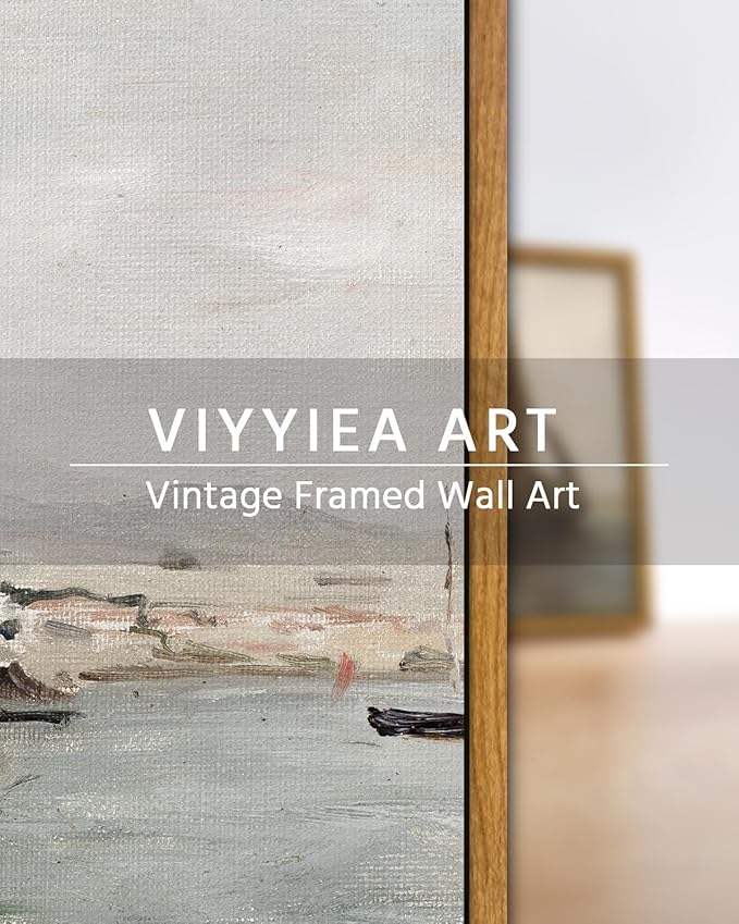 VIYYIEA Framed Canvas Wall Art Home Decor, Vintage Coastal Wall Art Decor, Vintage Serenity Harbor Painting Decorations for Living Room, Office Bedroom Bathroom Decor, 9"x11"