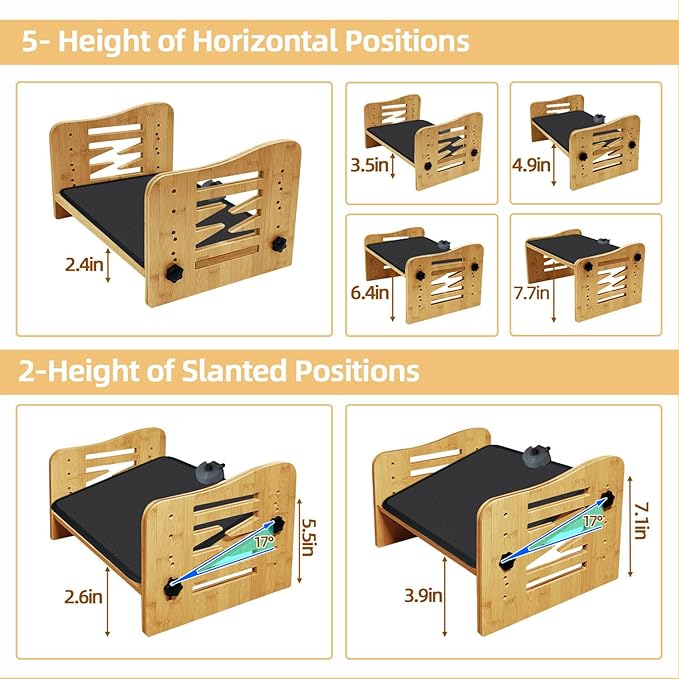 Myplace Bamboo Adjustable Under Desk Footrest with Heating Pad - Warm Ergonomic Foot Rest with 7-Level Adjust, Slanted Foot Rest Stool for Home Office Kitchen Bedroom (Burlywood)
