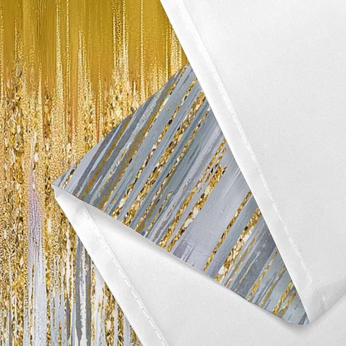 JAWO Abstract Blue Gold Shower Curtain, Marble Boho Ombre Minimalist Chic Art Shower Curtains, Modern Neutral Contemporary Striped Brush Strokes Tan Art Waterproof Bathroom Curtain with 12 Hooks