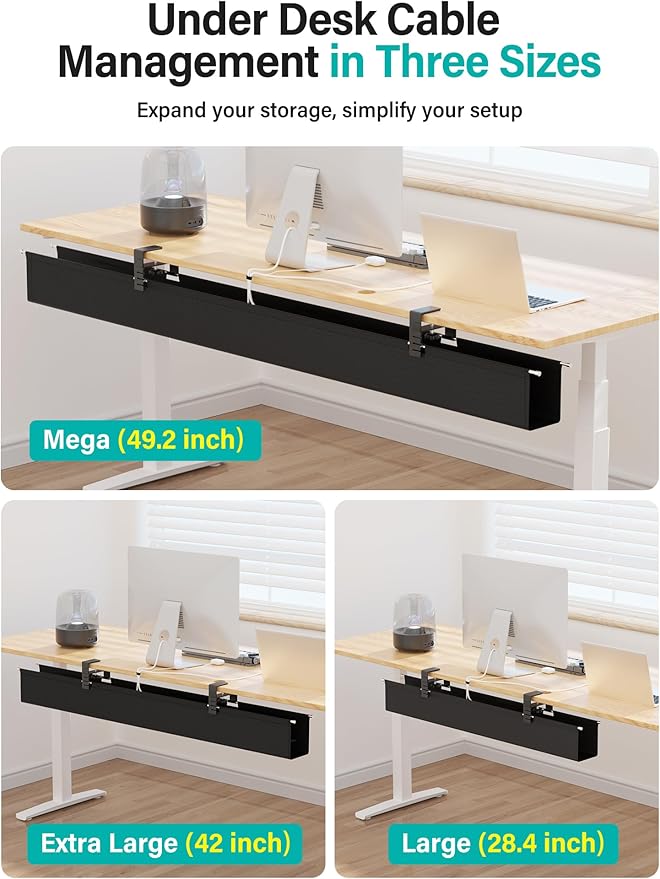 [Upgraded] 28.4" Under Desk Cable Management Tray, Orapoke Cable Management Under Desk No Drill, Large Fabric Cord Hider for Wire Organization, Cord Organizer Supports Up to 30lbs for Office, Home