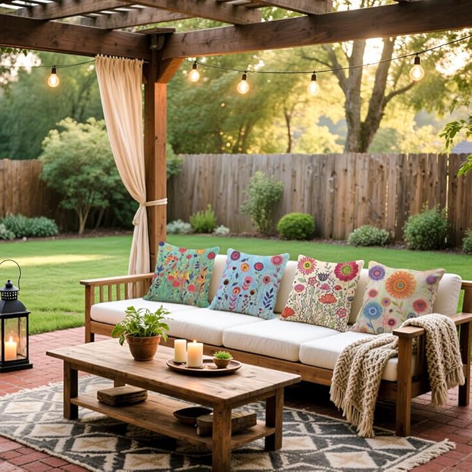 Cirzone Waterproof Outdoor Pillow Covers 18x18 Inch Set of 4 Summer Spring Floral Throw Pillow Covers Spring Outdoor Decor for Patio Furniture Garden Sofa