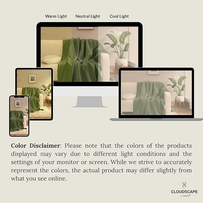 Cloud Scape Linen 100% Cotton 8 Layer Muslin Blanket Twin Size,Lightweight, Breathable Bed Blanket, Suitable for All Season, Cotton Gauze for Couch & Sofa, 68x92, Olive Green