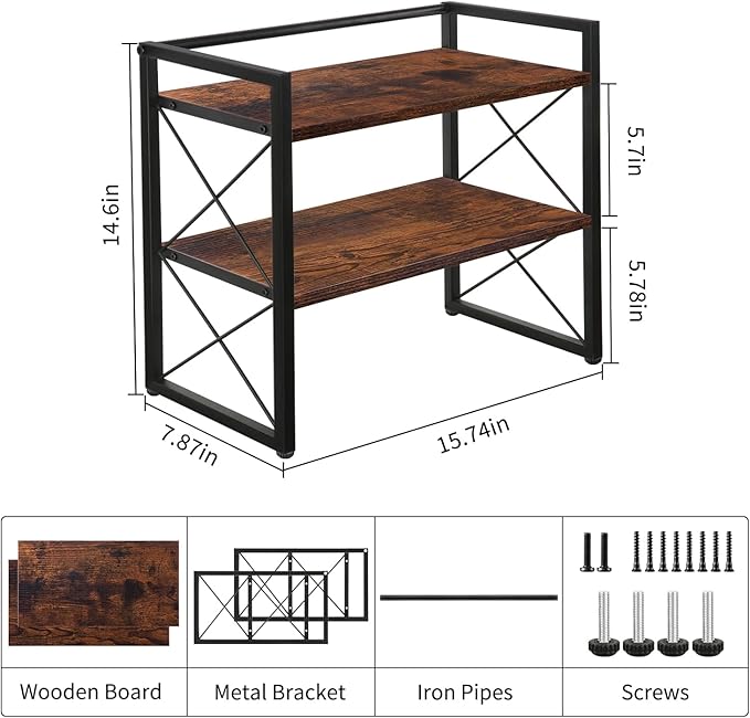 YINMIT Desktop Shelf Organizer, 2 Tier Office Shelves, Wood Desk Organizer Storage Rack and Freestanding Display Shelf for Office, Dormitory, Home (Brown)