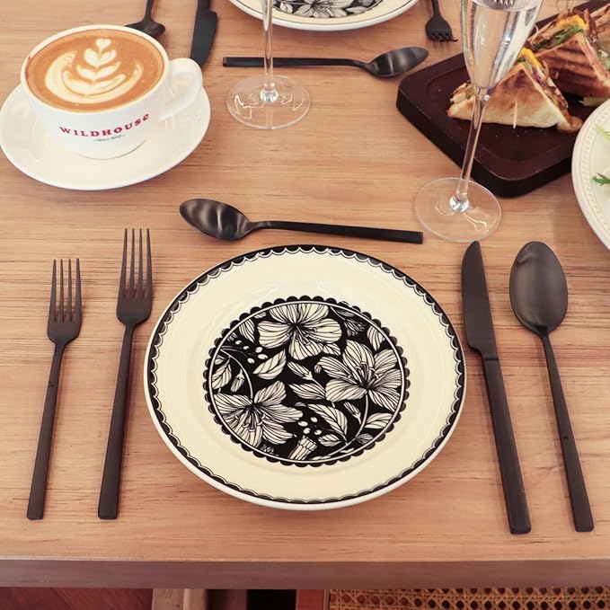 Stainless Steel Flatware Set Hand Forged 18/10 Silverware Set Matte Black Cutlery Set with Cuboid Handle Matte Finished 20 Pieces Home Event Use Wedding Housewarming Gift Service for 4