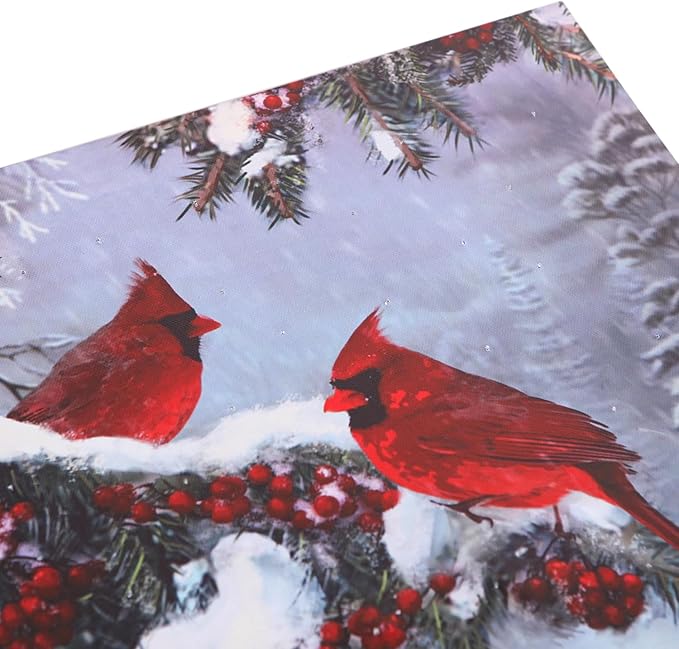 NIKKY HOME 12" x 16" LED Lighted Canvas Wall Art Prints Light Up Cardinal and Berries Artwork Winter Scene Picture for Holiday Decor