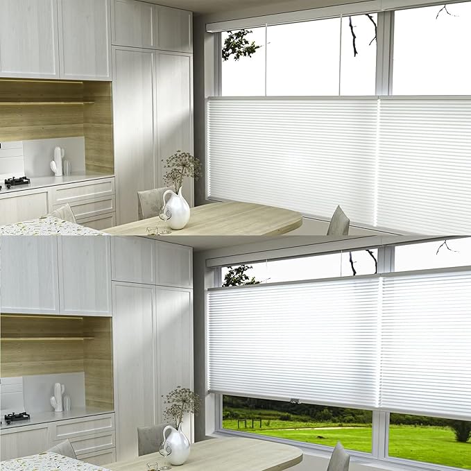 MYshade Top Down Bottom Up（TDBU） Cellular Shades, 1.5 inch Cordless Light Filtering Privacy Light Control Sheer & Room Darkening Honeycomb Blinds for Home Bedroom Office, 29" W x 72" H, White