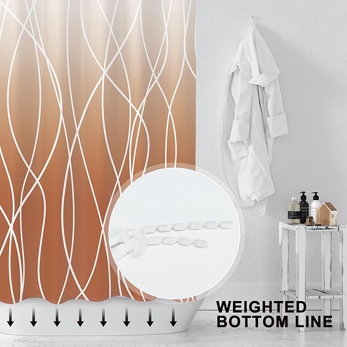 Punkray Burnt-Orange Striped Polyester Shower Curtain for Bathroom with Hooks, Shower Curtains for Bathroom, Waterproof Bath Accessories Hotel Style - Machine Washable 72 x 72
