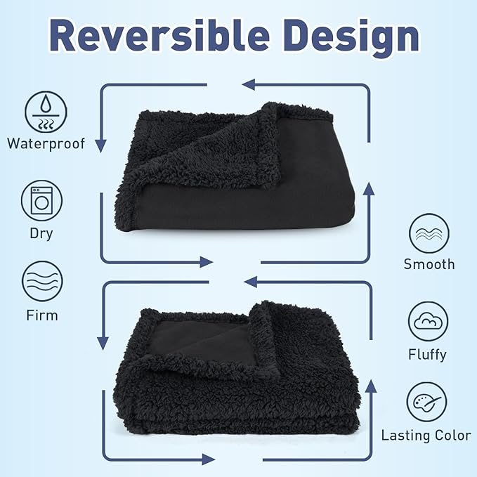 Catalonia Waterproof Blanket for Bed, Washable Leakproof Protector Cover, Reversible Throw Blanket for Couch Sofa, Stain Proof Blanket Pad, 50X60 inches, Black