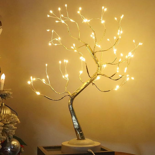 FUCHSUN 108 LED Tabletop Bonsai Tree Light Warm White Fairy Lamp with Timer 8 Modes Battery/USB Powered for Living Room Bedroom Home Christmas Decoration (Silver Branches)