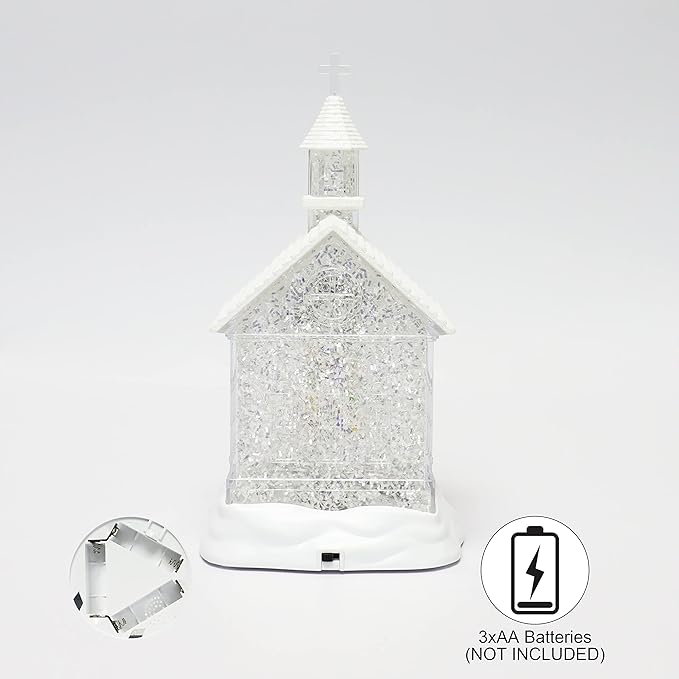 Christmas Tabletop Decor, LED Lighted Acrylic Christmas Chaple Church, Battery Operated (not Included) (10.8" H x 5.8" W x 6.5" D) by Moments in Time