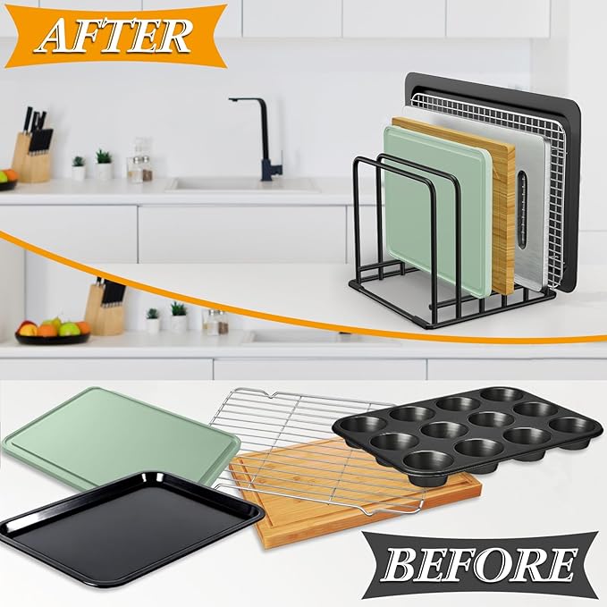 5-Tier Dish Rack & Cutting Board Organizer – 5-Tier Metal Rack for Cutting Boards, Bakeware, Trays – Space-Saving Kitchen Storage, Rust-Resistant Dish Organizer for Cabinets, Countertops & Pantry