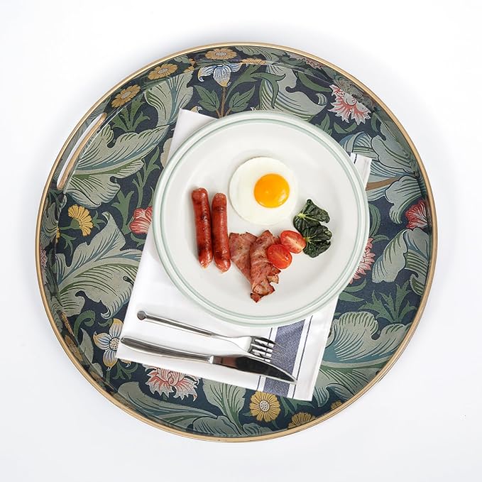 Round Coffee Table Trays, Serving Tray with Handles for Ottoman Coffee Table, Large Tray for Living Room Modern