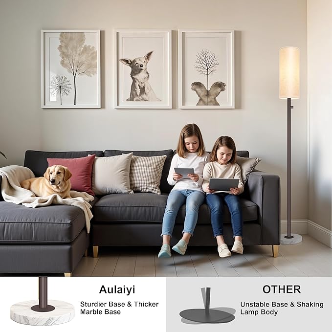 Dimmable Floor Lamp for Living Room,Modern Standing Lamp with Marble Base,LED Bulb Included,Floor Lamps for Bedroom, Living Room,Office,Reading and Kid Room