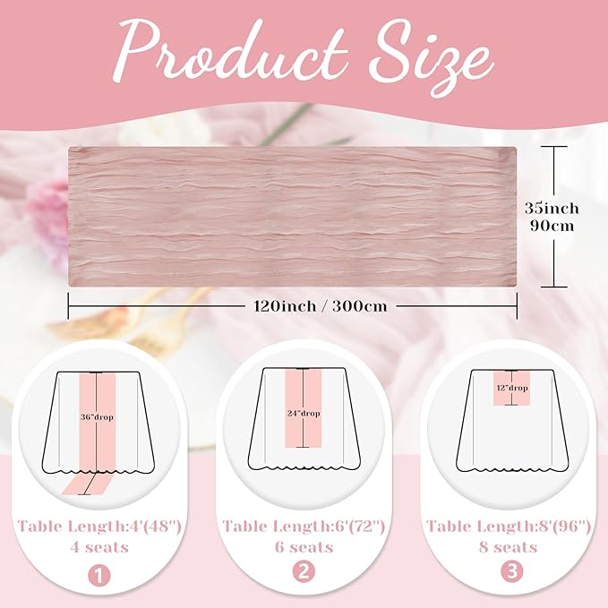 Pink Table Runner, 10Ft 120in Cheesecloth Table Runner, Gauze Rustic Cheese Cloth Table Runners for Wedding, Party, Baby & Bridal Shower, Boho Table Runners for Christmas Thanksgiving Halloween Easter