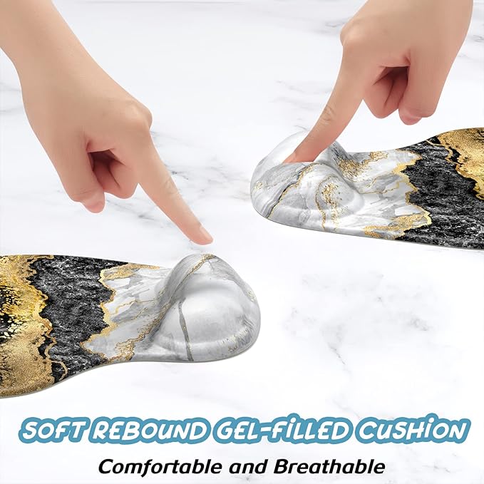 Hsurbtra Ergonomic Mouse Pad with Wrist Rest Support, Gel Mouse Pads with Non-Slip PU Base, Pain Relief Memory Foam Computer Mat, Cute Office Supplies Desk Decro Accessories, Black Marble