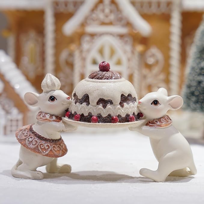 Braxio Christmas Decorations Indoor Home Decor - Resin Cute Christmas Mouse Holding Cake for Women Coffee Table Desk Christmas Decor 5.5 * 2.5 * 3.5 Inch