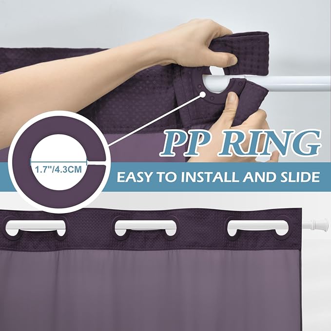 Purple Stall Hotel Style Shower Curtain with Snap in Liner - 230GSM Waffle Textured,Hotel Grade,Spa Like Bath Curtain,54W x 80H