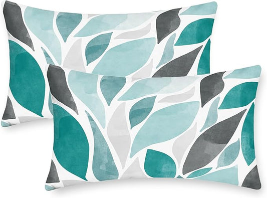 CaliTime Throw Pillow Cases Pack of 2 Cozy Fleece Falling Dahlia Floral Flowers Petals Decorative Cushion Covers for Couch Bed Sofa Farmhouse Decoration 12 X 20 Inches Teal Green Grey