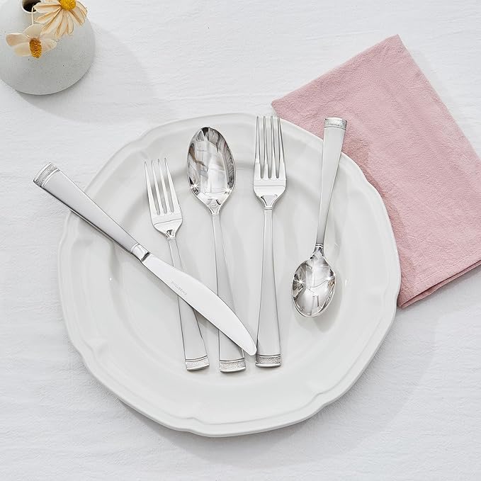 KINGSTONE Silverware Set, 30-Piece Flatware Set for 6, 18/10 Stainless Steel Cutlery Set with Bead Edge, Utensil for Kitchen, Home, Party, Wedding, Mirror Polished, Dishwasher Safe