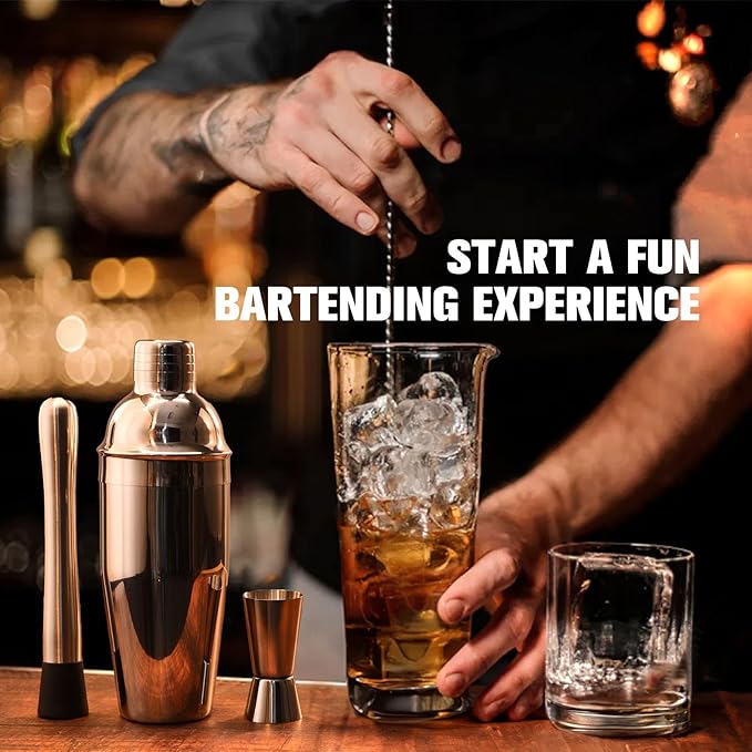 KINGROW Cocktail Shaker Set 29-Piece Bartender Kit with Rotating Stand | Bar Set Drink Mixer Set with All Essential Accessory Tools for Drink Mixing, Home, Bar, Party |Sliver