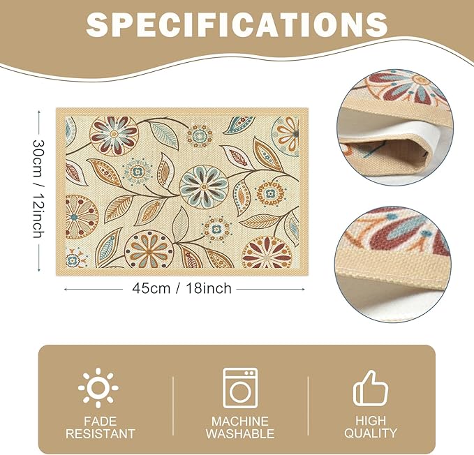 Snycler Table Runner Boho Table Runners Vintage Elegant Farmhouse Table Center Linen Decor for Home Dining Party Entrance (12x18 Inch ,Set of 4) Khaki