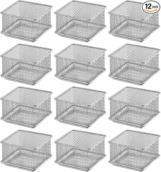 YBM HOME Silver Mesh Drawer Cabinet and or Shelf Organizer Bins, School Supply Holder Office Desktop Organizer Basket (12, 3x3x2 Inch)
