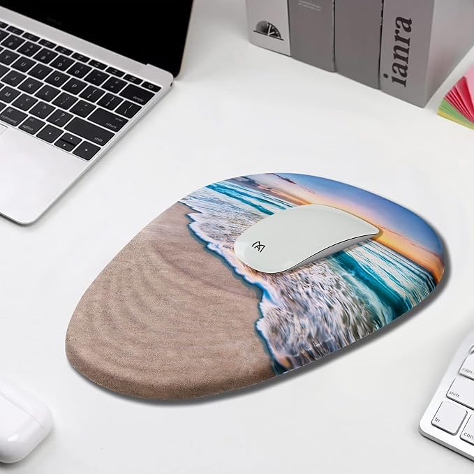 Sunset Mouse Pad, Ergonomic Mouse Pad with Wrist Rest Support, Non-Slip PU Base Desktop Mousepad for Pain Relief, Computer, Office & Home, Beach