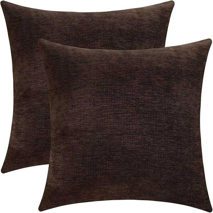 Jeneoo Coffee Brown Decorative Throw Pillow Covers Soft Chenille Comfy Square Couch Cushion Cases for Living Room Sofa Decor (Set of 2, 20 x 20 Inches)