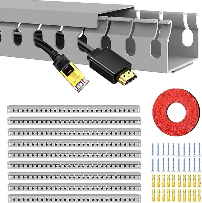 Alritz Cable Raceway Kit, 138(9x15.4) inch Open Slot Wiring Raceway Duct with Cover Cable Management System to Hide Under Desk/TV/Computer/Power Cords - 15.4 X 1.6 X 0.8 Inch(LWH) (Pack 9)