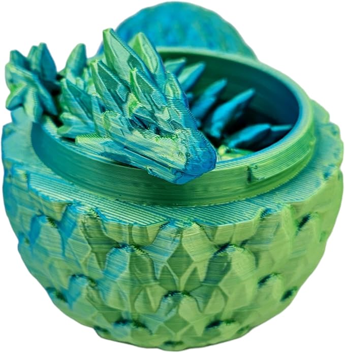 3D Printed Dragon Egg Articulating Gemstone Dragon Fidget Figurine - Vibrant Color Dragons Flexible ADHD, Autism and Anxiety Relief - Articulated Joints (Blue Yellow)