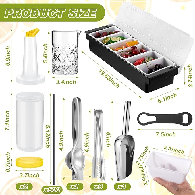 Mifoci 28 Pcs Bartender Kit, Garnish Tray for Bartenders with Lid Bar Caddy, 3 Tier Glass Rimmer, 17 Pcs Margarita Cocktail Shaker Set with Bar Mixology Accessory for Home Beginners Margarita Kit Gift